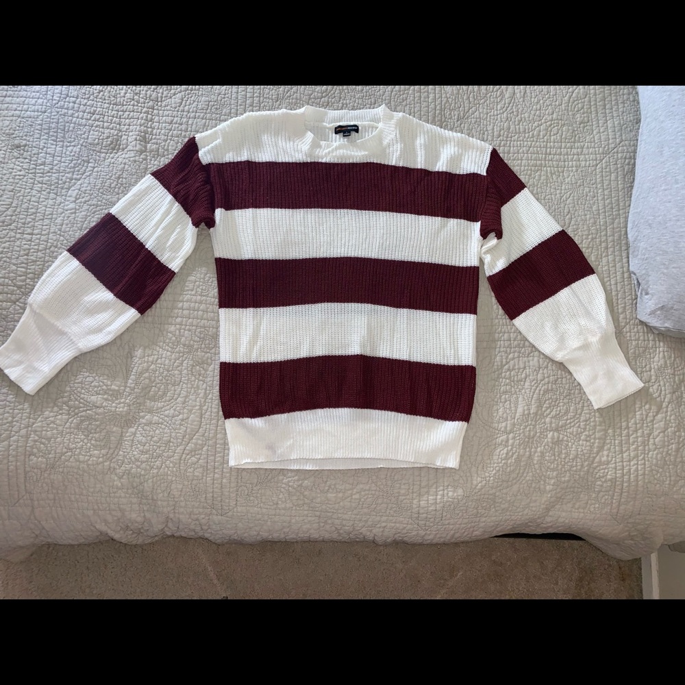 Maroon and white striped sweater